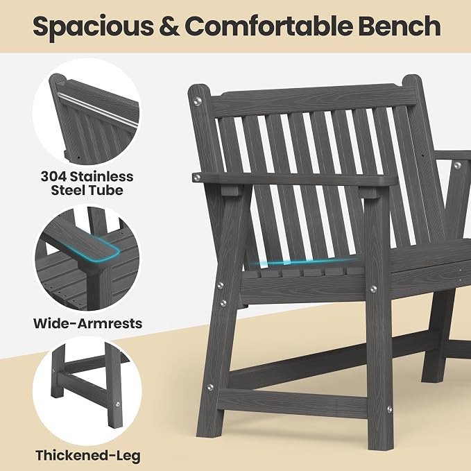 Ciokea 48" Outdoor Bench Set of 2, HDPE Weatherproof Garden Bench, 2-Person - Image 4