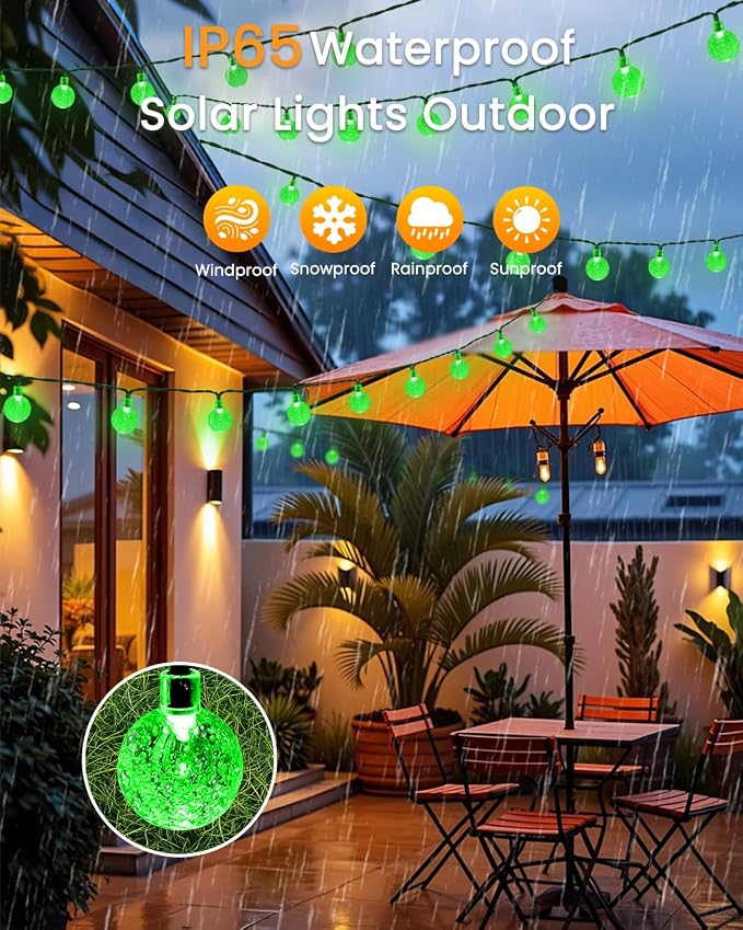 2-Pack 100 LED Green Solar String Lights Outdoor - 64FT Crystal Globe - Image 5