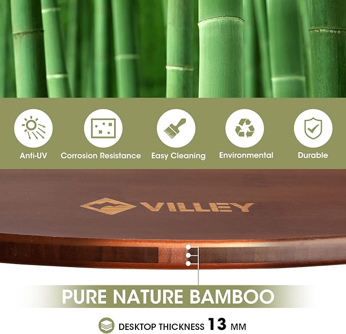 VILLEY Bamboo Round Folding Table, Camping Half-fold Portable Table - Image 5