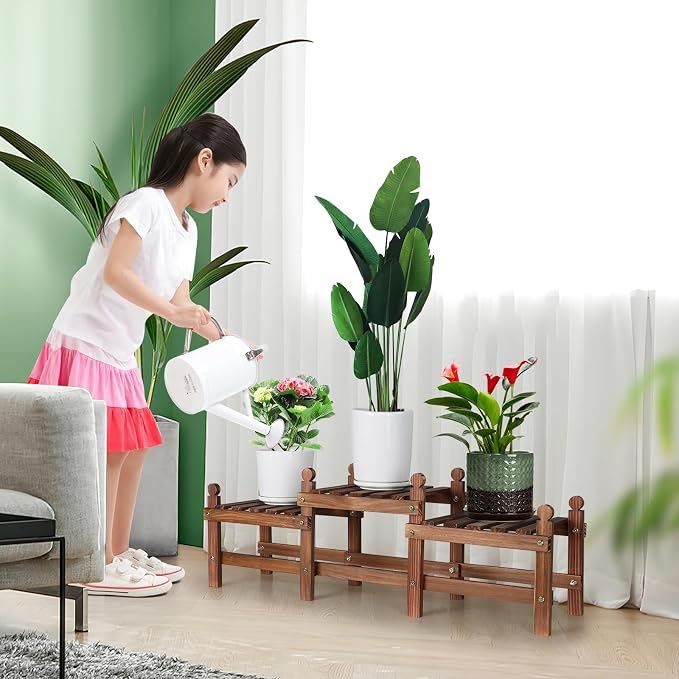 3 Tier Plant Stand Indoor, Wooden Low Plant Bench - Image 2