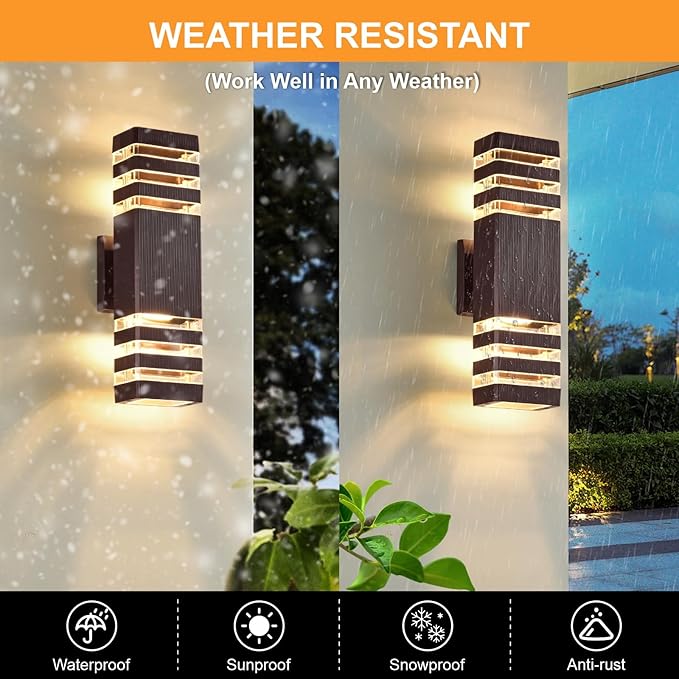 DASTOR Up and Down Outdoor Wall Lights, 3-Layer Brown Modern Outdoor Lights - Image 3