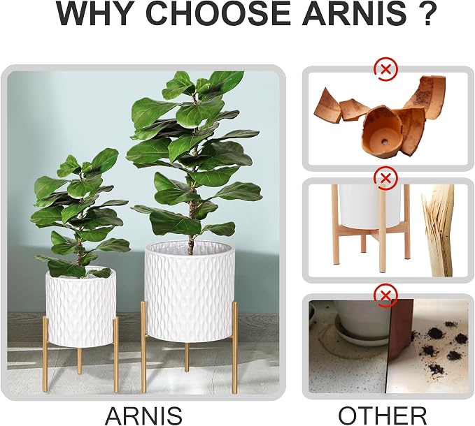 ARNIS Plants Pots with Stand, Unique Mid Century Decorative Metal Flower Pots - Image 8