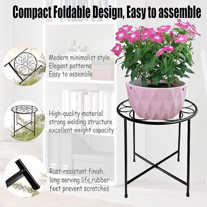 Plant Stand, 2 Pack Round Plant Stands Indoor Outdoor, Retro Design 15'' Tall - Image 4