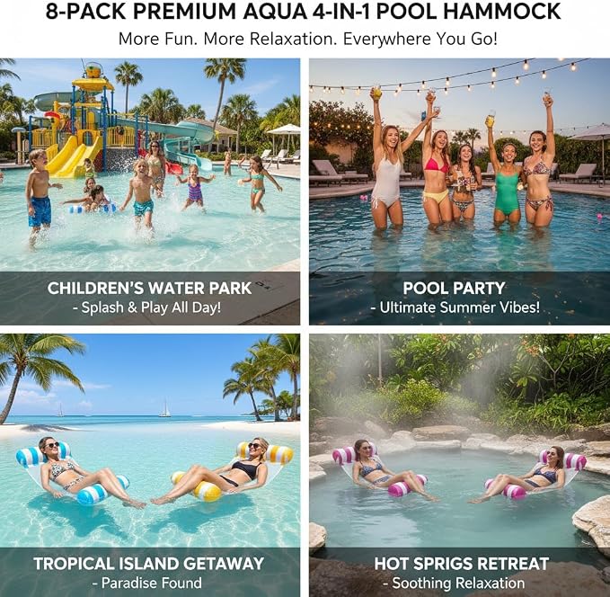 3/5/8 Pack Pool Hammock Upgrated Water Pool Floats, 4-in-1 Multi-Purpose Water - Image 3