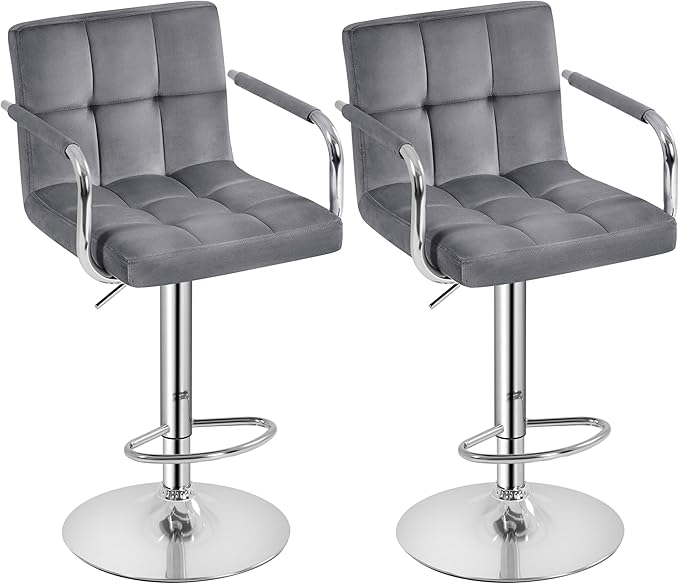 Yaheetech Counter Height Bar Stools Set of 2 Velvet Swivel BarStools by Yaheetech