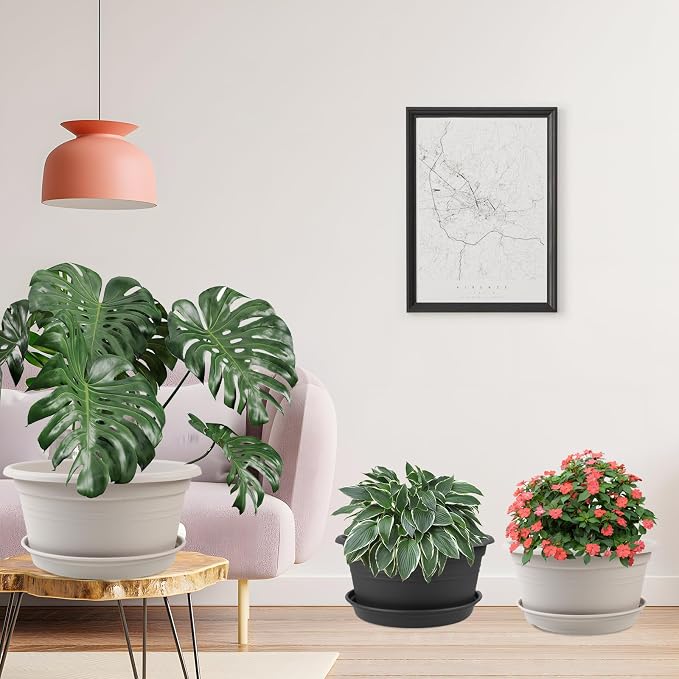 Large 4 Pack 13 inch Plant Pots, Round Plastic Pots - Image 7