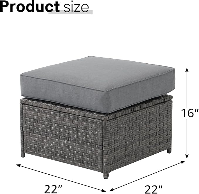 SUNSITT Outdoor Patio Ottoman Set of 2, All Weather Rattan Outdoor Ottoman Set - Image 2