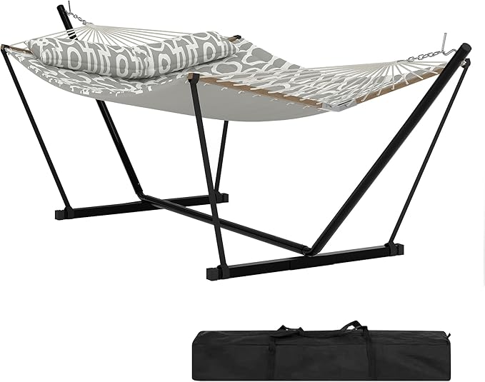 2 Person Double Hammock with Adjustable Steel Stand & Pillow, Heavy Duty by KYBOLT