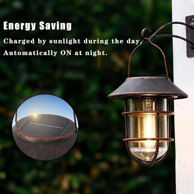 Solar Lantern Outdoor Hanging Solar Lights, Waterproof Metal Outdoor Lights - Image 4