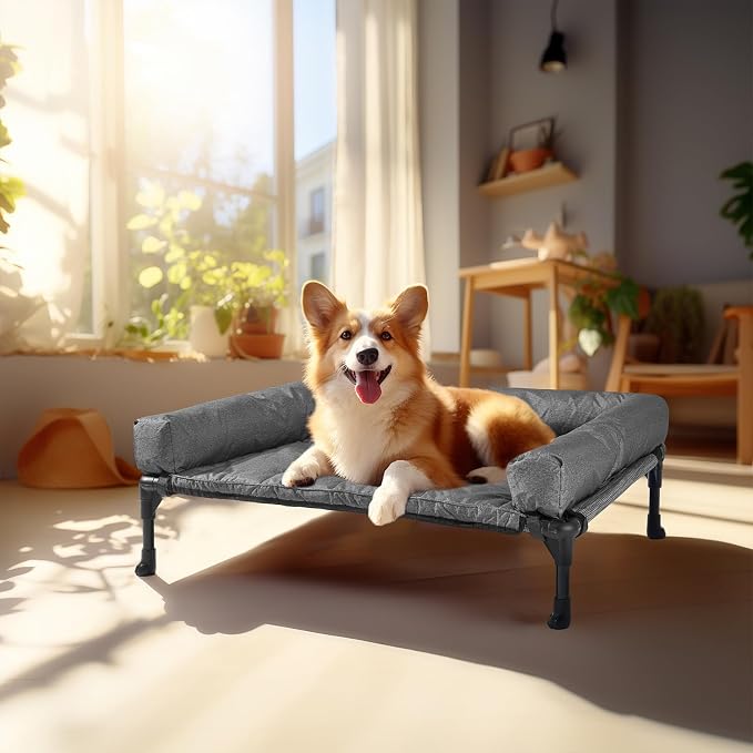 Veehoo Cooling Elevated Dog Bed Add Removable Waterproof Bolster Cushion Mat - Image 7