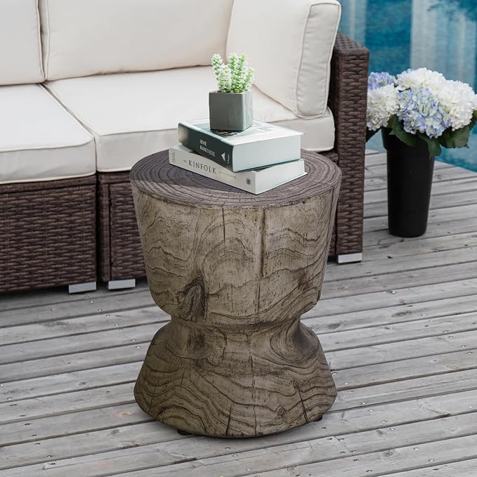 Afterglow Terrafab Material Round Side Table, Natural Wood Look Decorative - Image 8