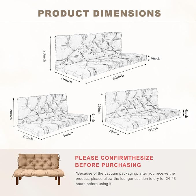 Porch Swing Cushion with Backrest, Waterproof Bench Cushion - Image 3