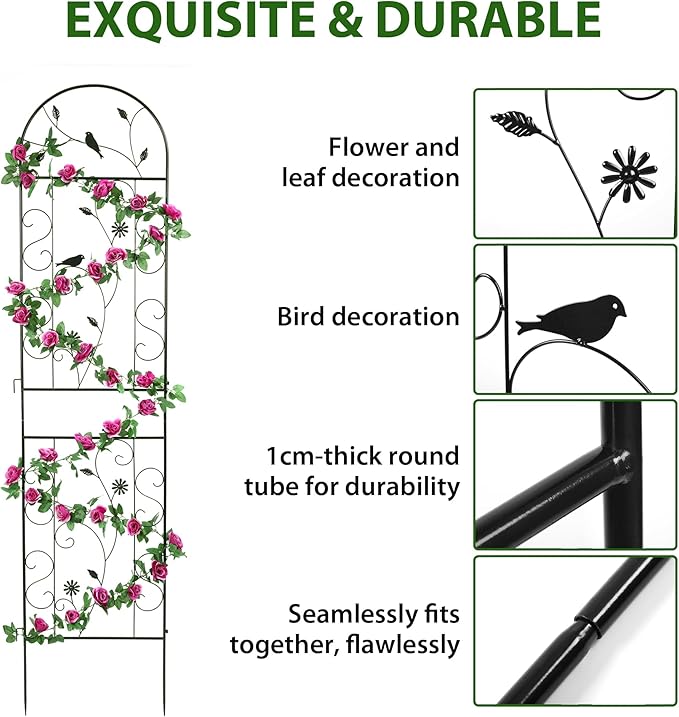 Metal Garden Trellis for Climbing Plants, 86.5" x 19.7" Metal Plant Trellis - Image 3