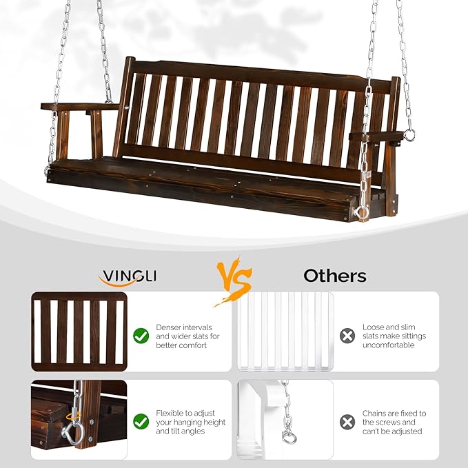 VINGLI Heavy Duty 880 LBS 5 FT Patio Wooden Porch Swing Outdoor - Image 2