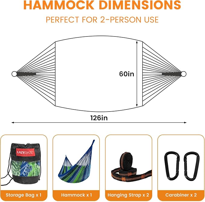 Lazy Daze Hammocks Handwoven Mayan Hammock, 10.5 FT Soft Rope Double Hammocks - Image 6