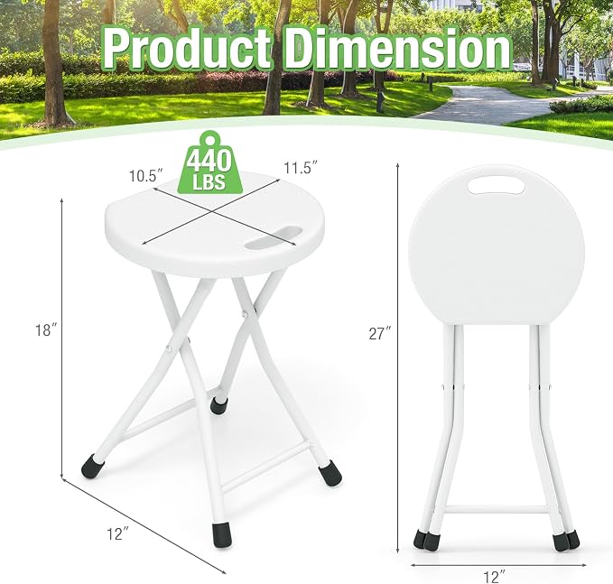 GYMAX Folding Stool, 18in Portable Collapsible Bar Stool - Image 3