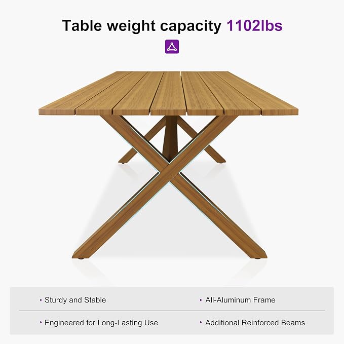 PURPLE LEAF Patio Dining Set for 4 All-Weather Wicker Woodgrain Aluminum 5 - Image 6