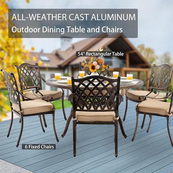 7-Piece Cast Aluminum Patio Furniture, Outdoor Dining Sets - Image 3