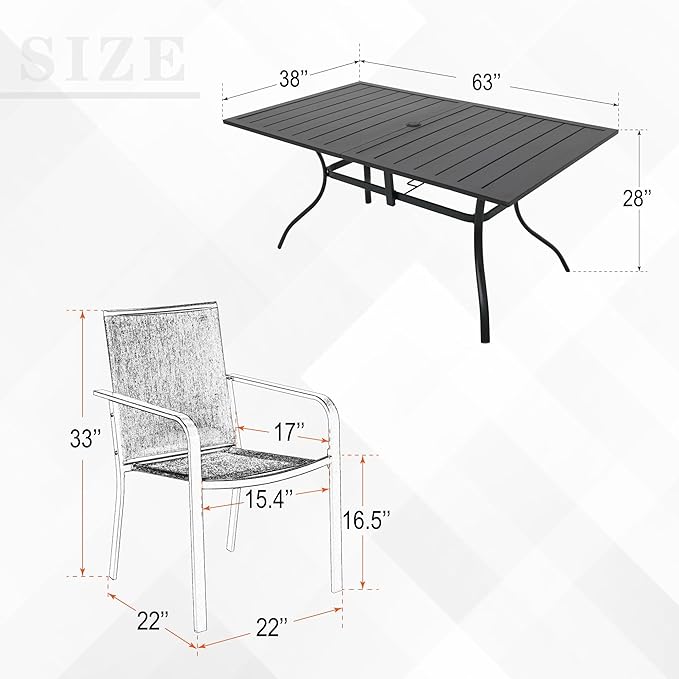 7-Piece Outdoor Dining Set, Patio Powder Coated Steel Table - Image 4