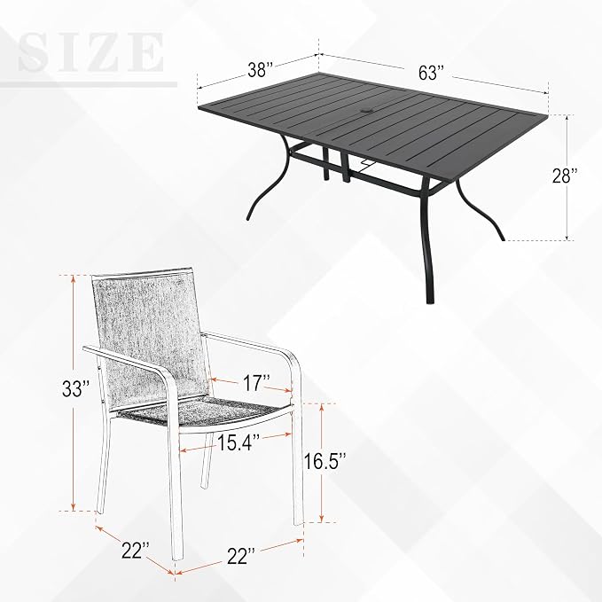 Patio Dining Set for 6, 7-Piece Outdoor Furniture Rectangular Table and 6 Metal - Image 3