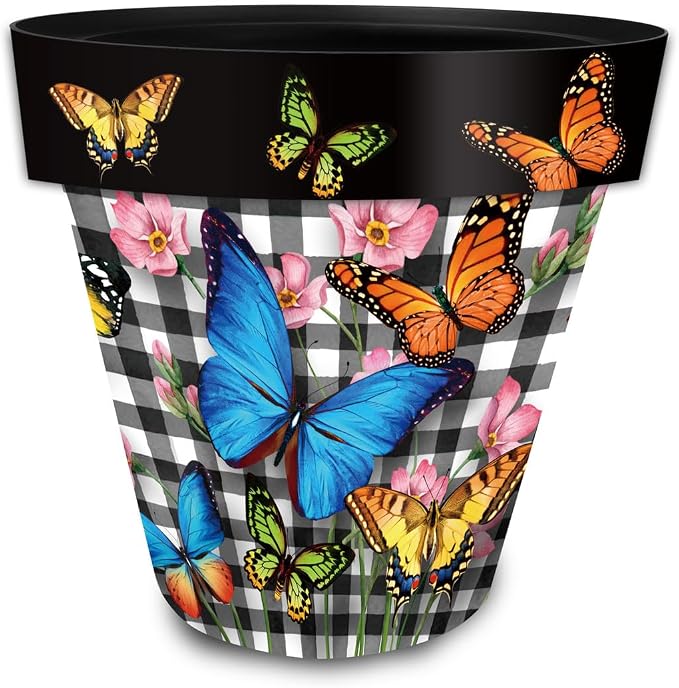 Briarwood Lane Checkered Butterflies Medium Planter by BriarwoodLane