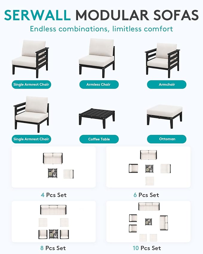 SERWALL HDPE Outdoor Furniture Set, 4 Pieces Patio Sectional Sofa Set, - Image 7