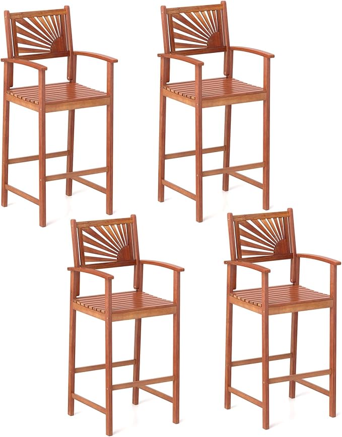 COSTWAY Outdoor Bar Chairs Set of 4, Armrest and Footrest, Patio High Top Chairs - Image 9