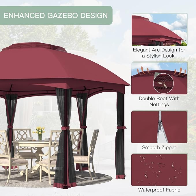 EROMMY Gazebos on Clearance 13 x 13 Ft 6 Sided, Outdoor Gazebo - Image 3