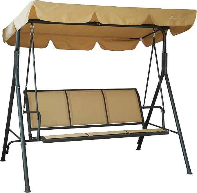 Kozyard 3-Person Outdoor Canopy Porch Swing Chair, Breathable Textilene Armrest - Image 7