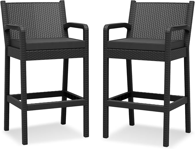 Outdoor Bar Stools Set of 2, Wicker Bar Chair by RELJOFUM