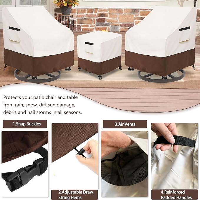Patio Furniture Set Covers for 3 Piece Outdoor Bistro, Waterproof 100% Outdoor - Image 4