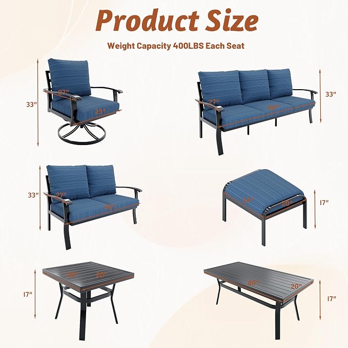 HOMREST Metal Outdoor Ottoman, 2-Piece Aluminum Footstool w/Removable Cushion - Image 3