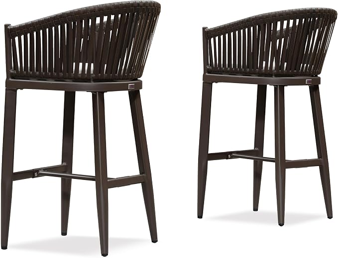 PURPLE LEAF Outdoor Bar Height Stools Set of 2 Patio Metal Modern Wicker Bar - Image 8
