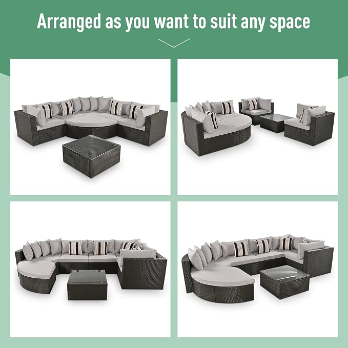 Merax 7-Piece Outdoor Wicker Sectional Sofa Set, Modular Rattan Conversation Set - Image 4