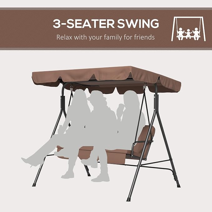 Outsunny 3-Seat Outdoor Patio Swing Chair - Image 5