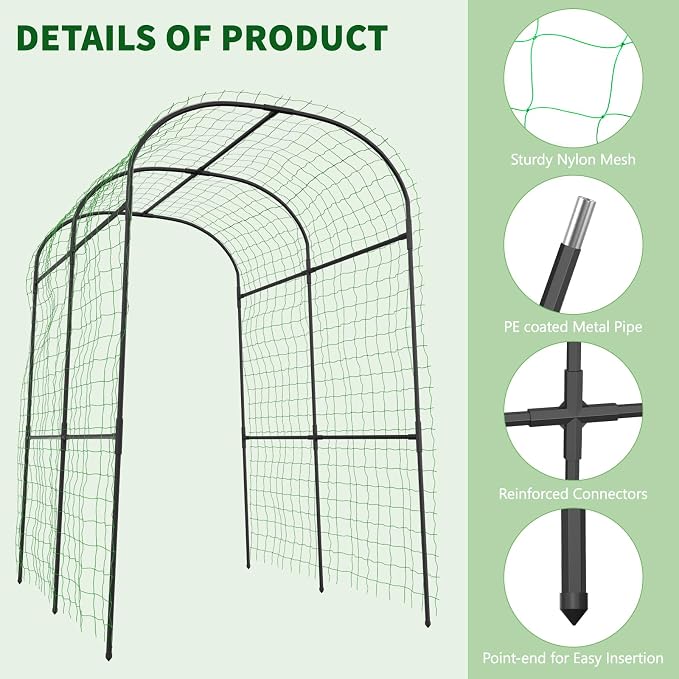 Tall Garden Arch Trellis for Climbing Plants, 83in Tall Metal Plant Support - Image 8