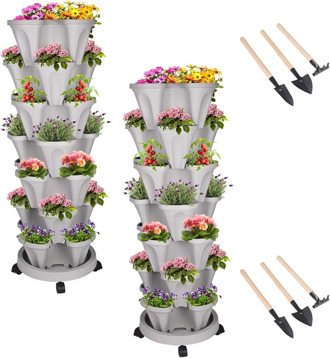 DUNCHATY Stackable Vertical Garden Planter, 7 Tier Herb Planter Pots, by DUNCHATY