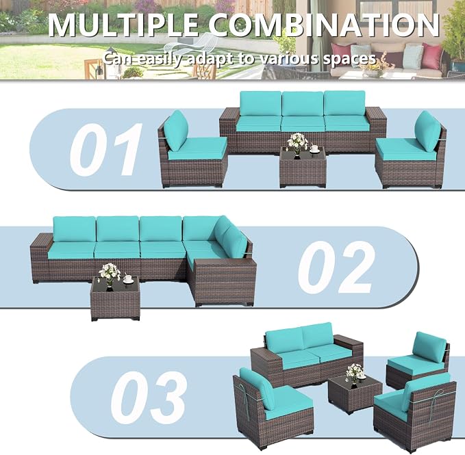 ALAULM 6 Pieces Patio Furniture Set, Oversized Seat/Armrest and High Back - Image 7