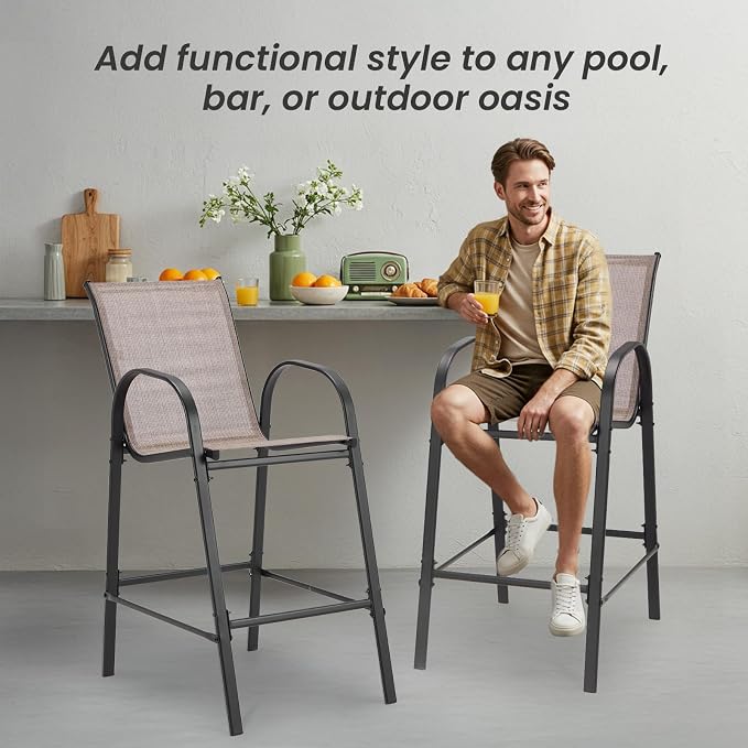 HOMREST Outdoor Bar Height Stools Set of 4, High Back Patio Chairs - Image 9