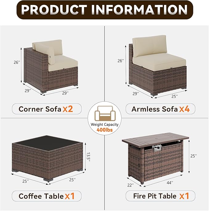 Aoxun Patio Furniture Sets, 8-Piece Outdoor Patio Furniture - Image 2