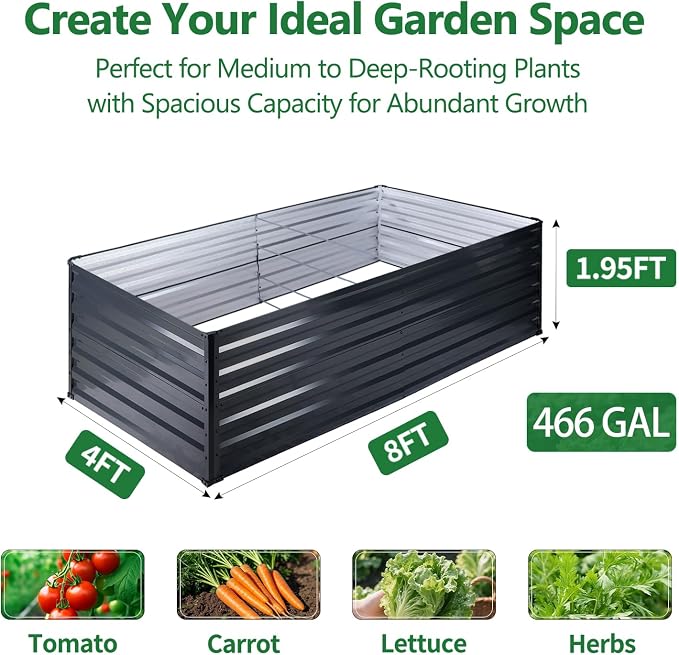 Galvalume Raised Garden Bed 8x4x1.95FT–3X Rust Resistant Aluminum-Zinc Steel - Image 3