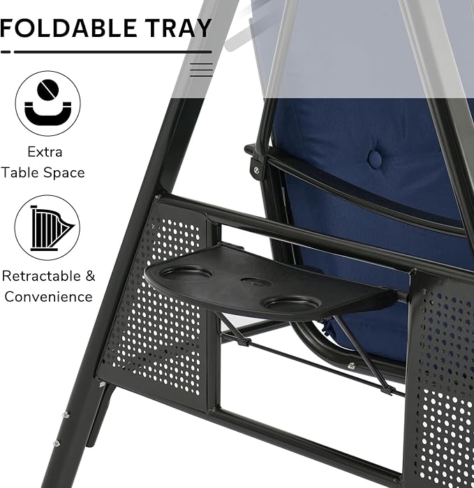 U-MAX 3-Seat Porch Swing Chair Steel Frame, Patio Swing Chair - Image 2