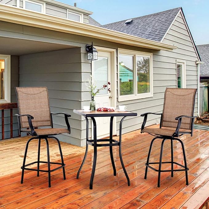 PHI VILLA 3 PCS Patio Swivel Bar Set Outdoor Furniture Bar Height Bistro Set - Image 8