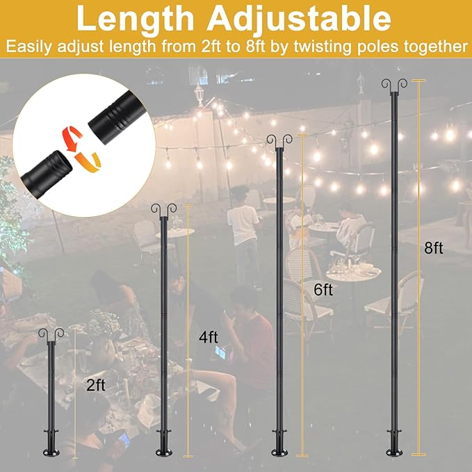 String Light Poles for Outside Deck 2 Pack 8FTHeavy Duty Metal Garden Outdoor - Image 5