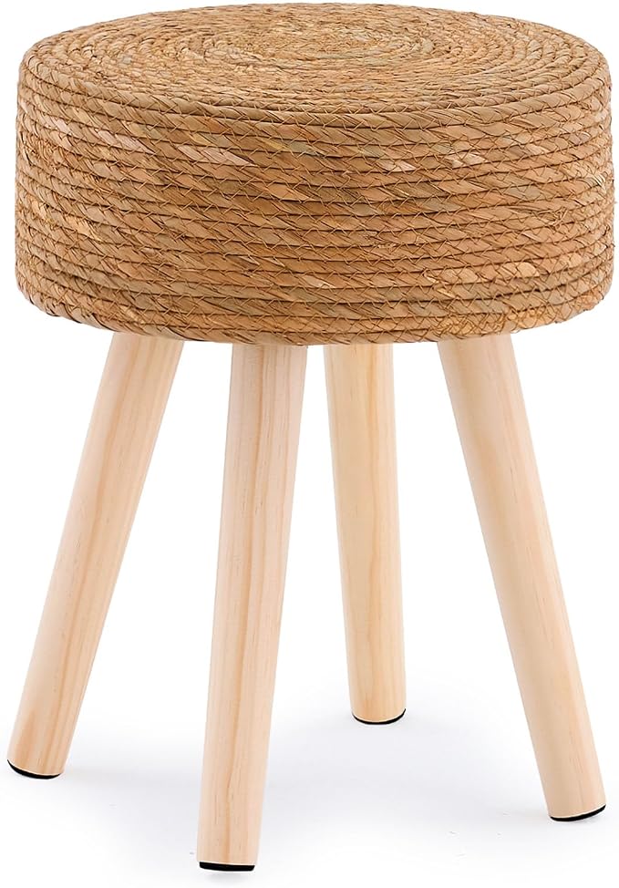 Handwoven Outdoor Ottoman, Water Hyacinth Pouf Round Patio Footstool by LGENHOOMHandwovenNaturalWaterHyacinthBasket