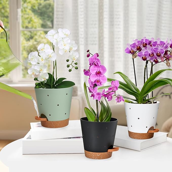 Orchid Pots with Holes, 6 Inch Self Watering Orchid Pot 3 Pack Plastic Plant - Image 6