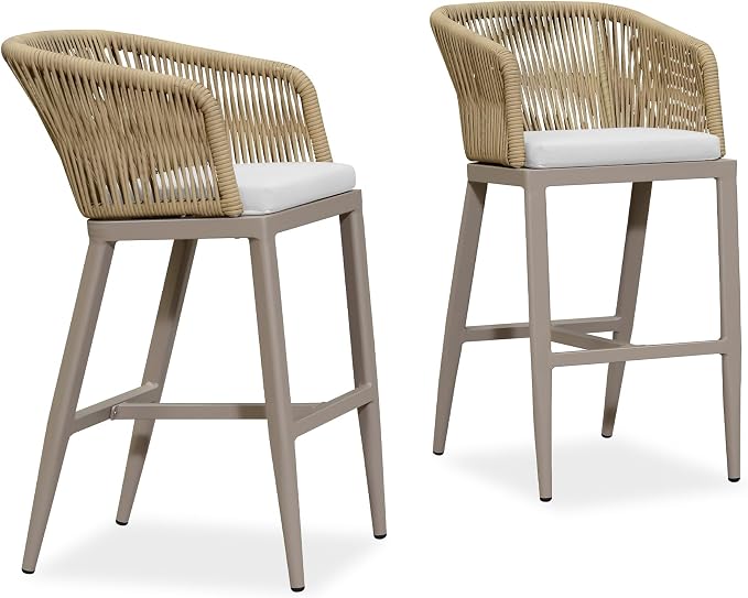PURPLE LEAF Outdoor Bar Stool Set of 2 Rattan Wicker Patio Stool Bar Height by PURPLELEAF