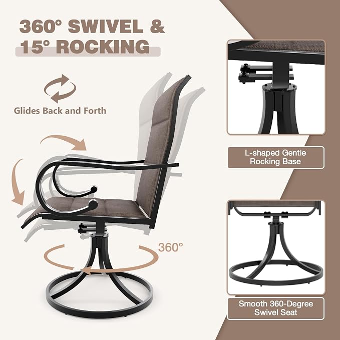 MELLCOM 7-Piece Outdoor Dining Set, 6 Swivel Rocker Chairs - Image 3