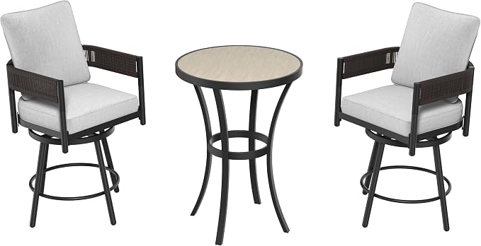 Grand patio Outdoor Swivel Bar Stools Set of 3, Metal Frame & Curved Woven by GrandPatio