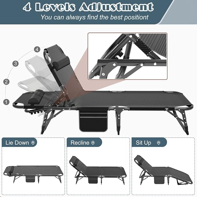 DoCred Heavy Duty Chaise Lounge Chair, Adjustable 5-Position Folding Chaise - Image 4